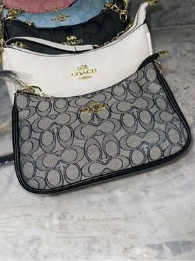 Coach Mini Wristlet in Gray Signature Canvas with Black Trim